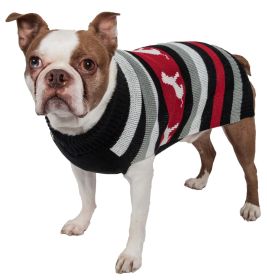 Dog Patterned Stripe Fashion Ribbed Turtle Neck Pet Sweater - Medium