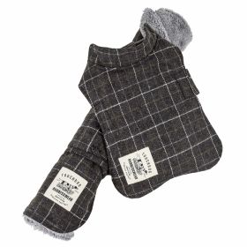 Touchdog 2-In-1 Windowpane Plaided Dog Jacket With Matching Reversible Dog Mat - Grey - Small