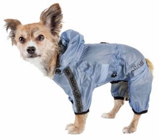 Dog Helios 'Torrential Shield' Waterproof Multi-Adjustable Full Bodied Pet Dog Windbreaker Raincoat - Blue - X-Small