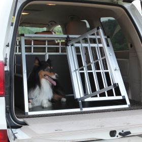 Double Doors Pet Car Transport Cage Aluminium Puppy Travel Crate Box Trapezoidal Kennel Dog Cat Carrier Cage - 38.19" x 35.83" x 27.17"