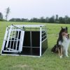 Double Doors Pet Car Transport Cage Aluminium Puppy Travel Crate Box Trapezoidal Kennel Dog Cat Carrier Cage - 38.19" x 35.83" x 27.17"