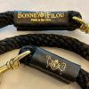 Braided Rope Leash - Black w/ Metallic Gold Leather Sleeve