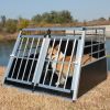 Double Doors Pet Car Transport Cage Aluminium Puppy Travel Crate Box Trapezoidal Kennel Dog Cat Carrier Cage - 38.19" x 35.83" x 27.17"
