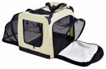 Pet Life 'Hounda Accordion' Metal Framed Soft-Folding Collapsible Dual-Sided Expandable Pet Dog Crate - Khaki - Small